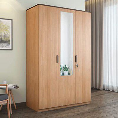 @home by Nilkamal Engineered Wood Wardrobe (Urban Teak) | 1 Year Warranty (Milford with Mirror, 3 Door)