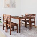 @home By Nilkamal Europa 4 Seater Solid Wood Dining Set with Chairs in Walnut Finish for Dining & Kitchen Room...