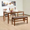 @home by Nilkamal Leaf Solid Rubber Wood Dining Table 4 Seater| Four Seater Wooden Table with Two Chairs and 1 Bench with Cushion| Dining Room Set| Rubberwood, Walnut...