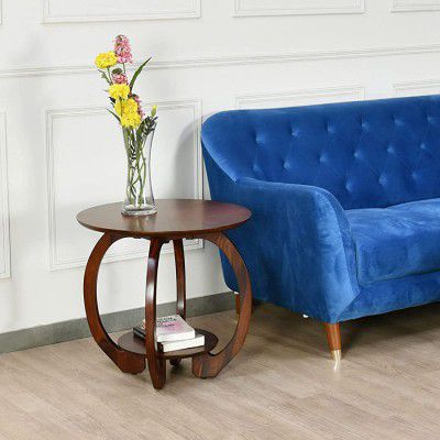 @home by Nilkamal Peyton Round Solid Wood Veneer Top Side Table