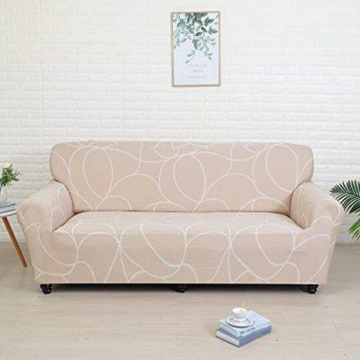 @home by Nilkamal Polyester 3 Seater Sofa Cover | Geometric Elegance & Curvy Pattern |Stretachable & Fitted Cover | Washable Couch Cover with Universal fit | Set of 1-230 x 90 cm | Peach & White