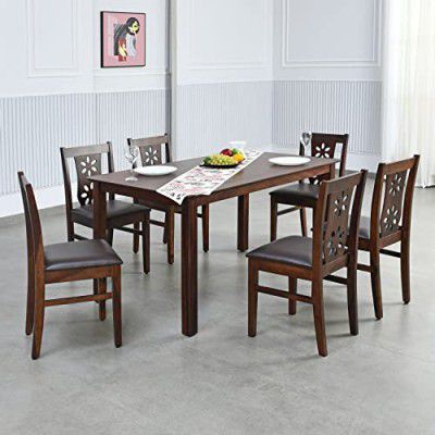 @home by Nilkamal Rigel 6 Setaer Solid Wood Dining Set With Chairs in Dark Walnut Finish For Dining