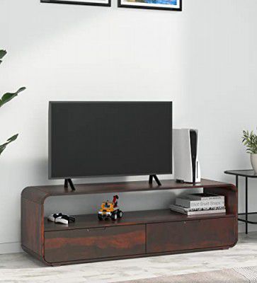 @home By Nilkamal Rio Solid Wood TV & Entertainment Unit with Drawer & Shelve Storage in Country Light Finish