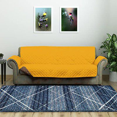 @home by Nilkamal Solid Polyester 3 Seater Sofa Cover | Reversible & Quilted Sofa Cover | Set of 1-179 x 279 cm | Mustard & Taupe