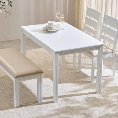 Home Cente Montoya 4-Seater Dining Set with Chairs and Bench - White