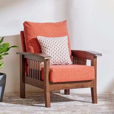Home Centre 1 Seater Abby Fabric Sofa| Fabric Sofa| (Orange) |Two Year Warranty