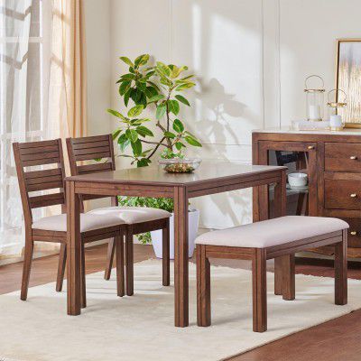 Home Centre 4 Seater Montoya Solid Wood Dining Set and 2 Chairs with 1 Bench 
