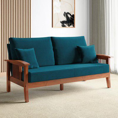 Home Centre Abby Velvet 3-Seater Sofa with Cushions - Customized Furniture