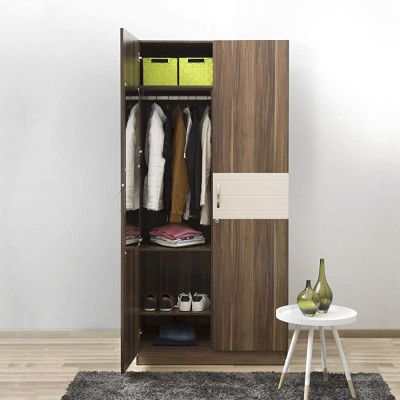 Home Centre Akron Brown Compressed Wood Crystal 2-Door Wardrobe- 100 cm L x 63 cm W x 212.5 cm H