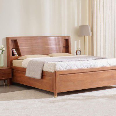 Home Centre | Amanda Amber Acacia Wood Queen Size Bed with Hydraulic Storage | Brown | 1 Year Warranty