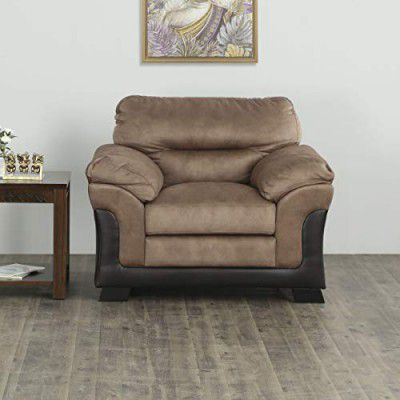 Home Centre Aries Brown Solid Fabric 1-Seater Sofa - 113cm