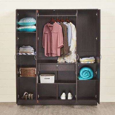 Home Centre Arvis Brown Engineered Wood 4-Door Wardrobe with Mirror