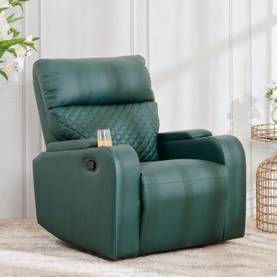 [Extra ₹9750 OFF] Home Centre | Asher Faux Leather 1-Seater Recliner | Recliner for Living Room | Solid Wood | Green | 2 Year Warranty