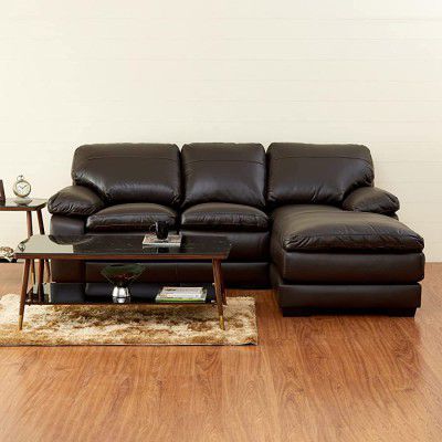 Home Centre Bendigo Brown Solid Faux Leather Right Corner Sofa - 230cm