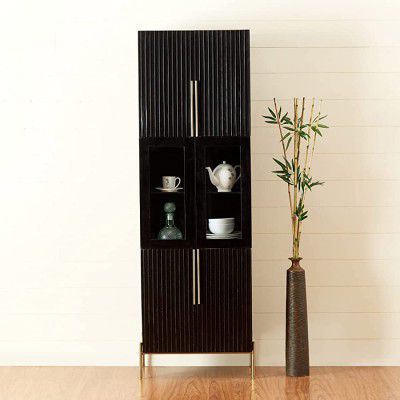 Home Centre Black is Beautiful Black Solid Mango Wood Curio Cabinet