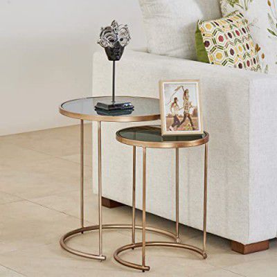 Home Centre Caliban Gold Solid Metal Nesting Tables - Set of 2