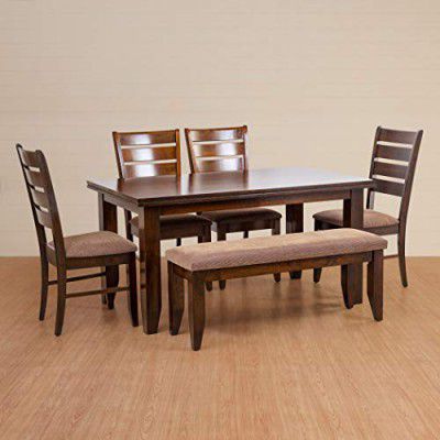Home Centre Chunky 6-Seater Dining Set with Chairs and Bench - Brown