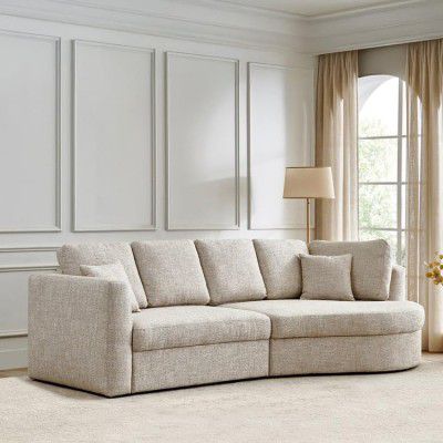 Home Centre | Clifton | Fabric|Solid Wood | 3 Seater Sofas | Beige | 1 Year Warranty