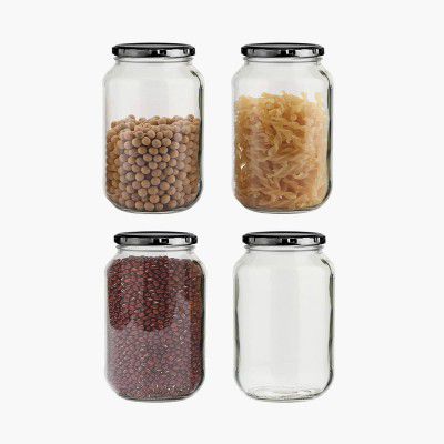 Home Centre Corisca Essentials Glass Storage Jar with Lid- 750 ml - Set of 4