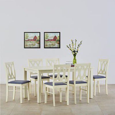 Home Centre Cornell White Engineered Wood 6-Seater Dining Table Set with 6 Chairs