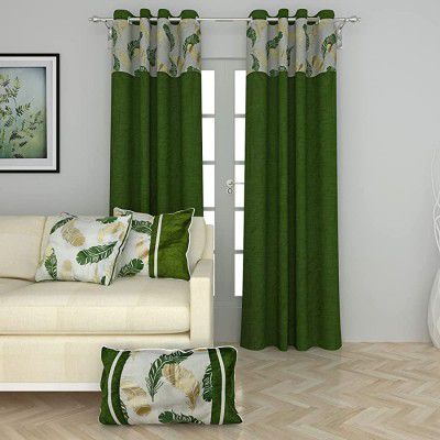 Home Centre Corsica - Green Curtains and Cushion Covers Set - 5Pcs, Standard, (CORSICA-NSCT-21-9030)