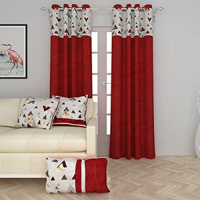 Home Centre Corsica - Red Curtains and Cushion Covers Set - 5Pcs,Standard,CORSICA-NSCT-21-9031