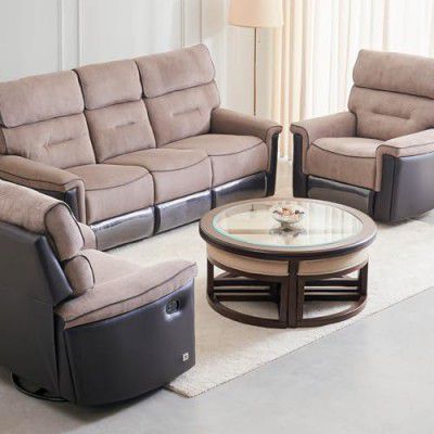 Home Centre Cristian Fabric 3+1+1 Seater Recliner Set - Brown