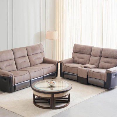 Home Centre Cristian Fabric 3+2 Seater Recliner Set - Brown