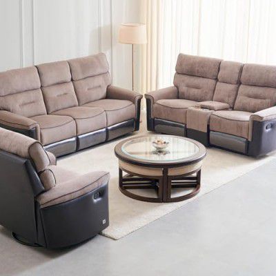 Home Centre Cristian Fabric 3+2+1 Seater Recliner Set - Brown