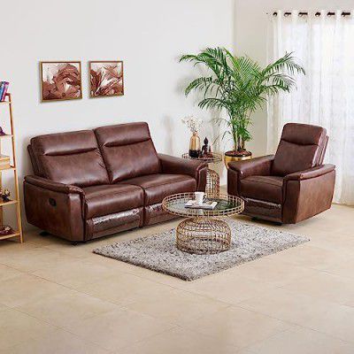 Home Centre Darwin Faux Leather 3+1 Seater Recliner Set - Brown