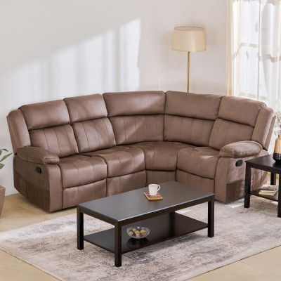 Home Centre Denver Fabric 4-Seater Corner Recliner Set - Brown