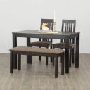 Home Centre Diana Beechwood Veneer Finish 4-Seater Dining Table with 2 Chairs and 1 Small Bench (Beige, Walnut)...