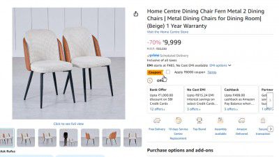 Home Centre Dining Chair Fern Metal 2 Dining Chairs |(Beige) 1 Year Warranty