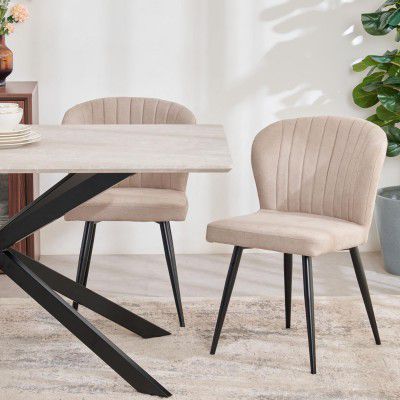 Home Centre Dining Chair Voxen Metal 2 Dining Chairs | Metal Dining Chairs for Dining Room|(Beige) 1 Year Warranty