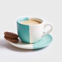 Home Centre Fiesta Teal Colourbloacked Stoneware Cup and Saucer Set - 180ml - 2Pcs...