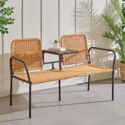 Home Centre | Fullerton | Polyrattan 2-Seater Love Seat with Tray | Outdoor Furniture | Brown | 1 Year Warranty