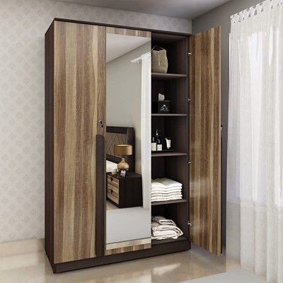 Home Centre Giselle Engineered Wood 3 Door Wardrobe with Mirror, Virgin Oak, 47 * 20 * 76 inches