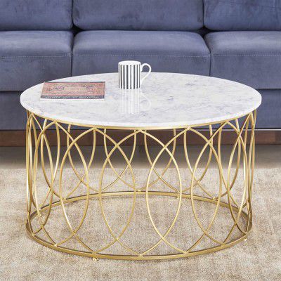 Home Centre Gohan Gold Marble Top Round Coffee Table