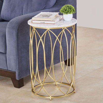 Home Centre Gohan White Marble Round End Table