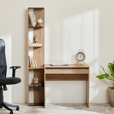 Home Centre Helios Amberly Study Desk with 5-Tier Shelf - Brown