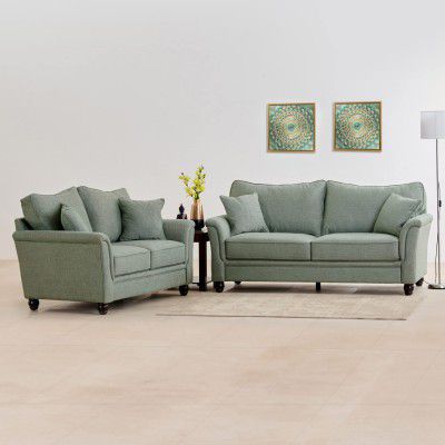 Home Centre Helios Eddey Pine Wood 3+2 Seater Sofa Set - Green