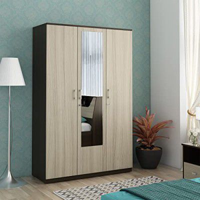 Home Centre Helios Lawrence 3-Door Wardrobe with Mirror - Beige