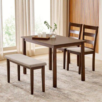 Home Centre | Helios Lia | Solid Wood | 4 Seater Dining Table Sets | Brown | 1 Table with 2 Chairs and 1 Bench 