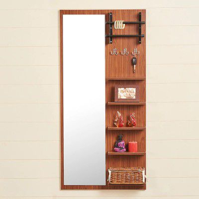 Home Centre Helios Liam - Brown Engineered Wood Wall Mounted Dresser Mirror, Walnut, Small Horizontal