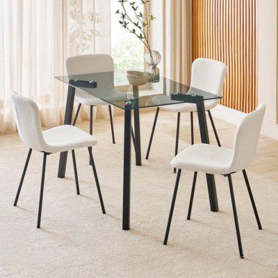 Home Centre | Helios Paul Fabric Dining Chair Set of 4 | Metal Frame | White | 1 Year Warranty
