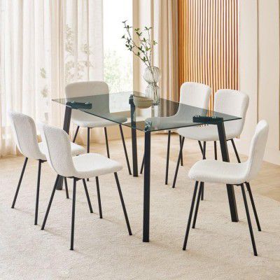 Home Centre | Helios Paul Set of 6 Fabric Dining Chairs | Dining Chair for Home | Metal | White | 1 Year Warranty