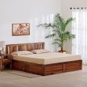 Home Centre Helios Pico Sheesham Wood Queen Bed with Hydraulic Storage - Honey Brown...
