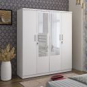 Home Centre Helios Reynan 4-Door Wardrobe with Mirror - White (Engineered Wood)...