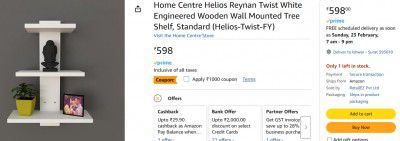 Home Centre Helios Reynan Twist White Engineered Wooden Wall Mounted Tree Shelf, Standard (Helios-Twist-FY)