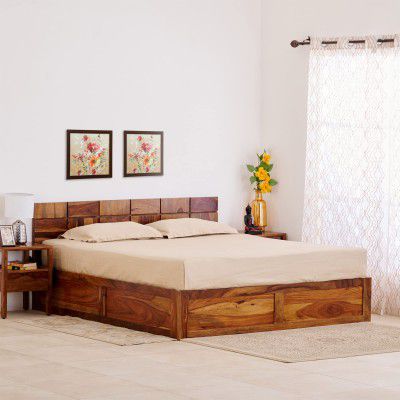 Home Centre Helios Rubix Sheesham Wood Queen Bed with Box Storage
